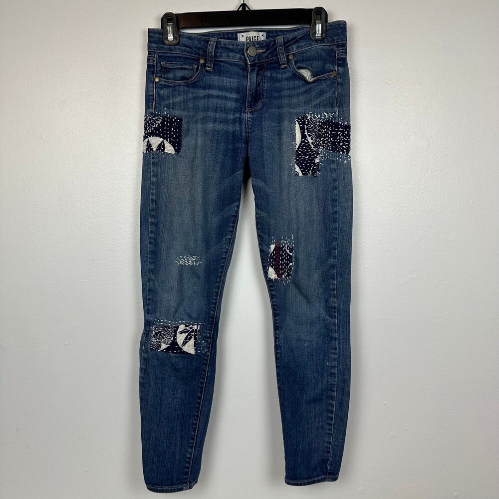 Paige Womens Patchwork Verdugo Ankle Straight Casual Medium Wash Blue Jeans 26